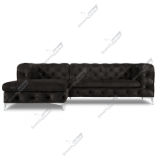 (Velvet Black, Right Hand Chaise) SnoozeOnline Chesterfield Chaise Lounge Corner Sofa Lounge Plush Velvet Suite Settee Couch Left/Right Hand Facing