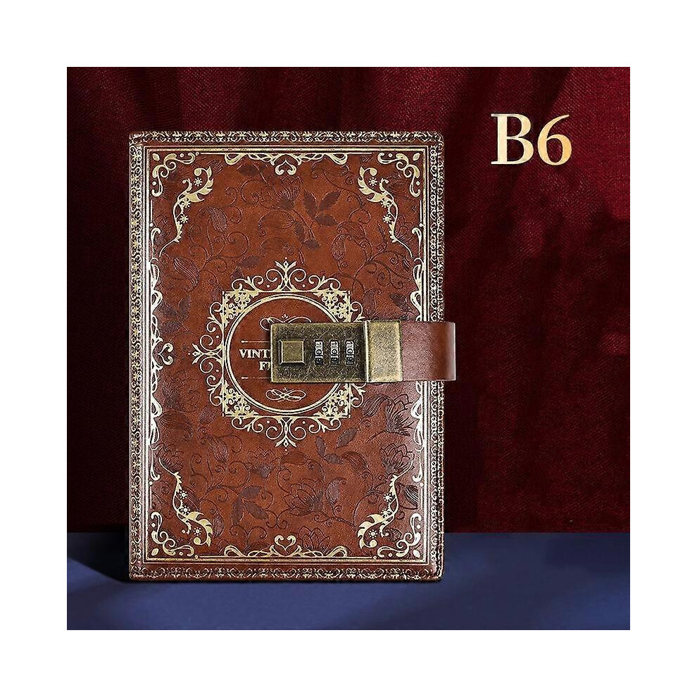 Vintage Retro A6 Codebook Journal Diary with Password Lock for Office School Usebrown