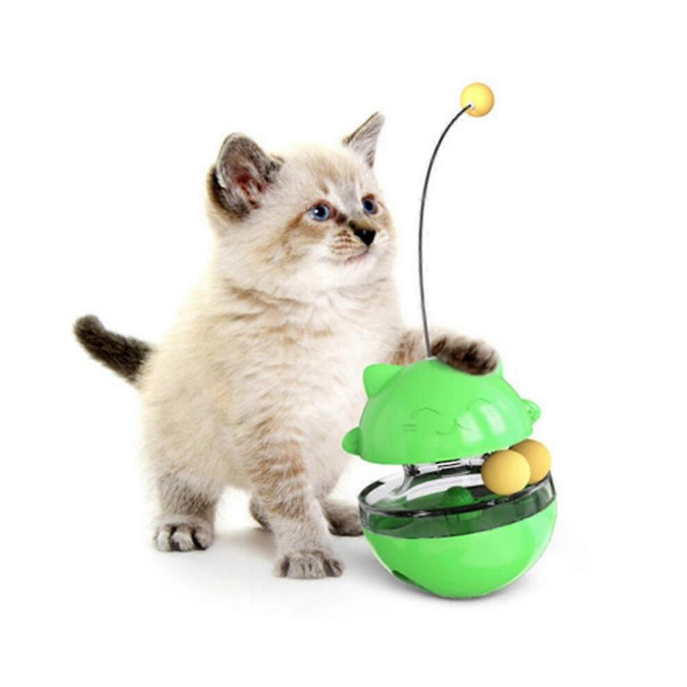 Cat Slow Feeder Toy - Fun Tumbler Style, IQ Training Interactive Treat Toy with Double Roller Ball and Detachable Wand Green