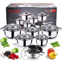 12Pcs Stainless Steel Cookware Set Casserole Stockpot Pot Hob With Glass Lids