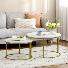 HOMCOM Marble Coffee Table Set of 2, Round Nest of Tables, White