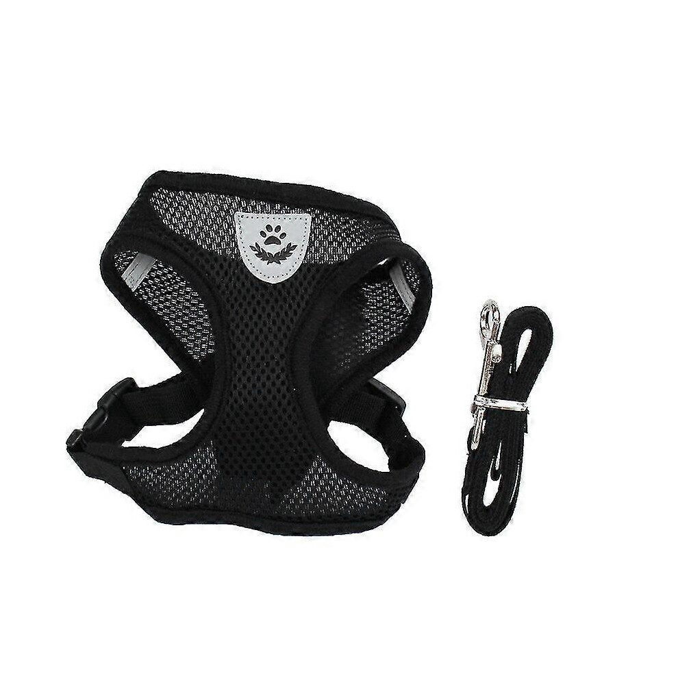 Cat Dog Adjustable Harness Vest Walking Lead Leash for Puppy Dogs Collar Polyester Mesh Harness for Small Medium Dog Cat PetBlack