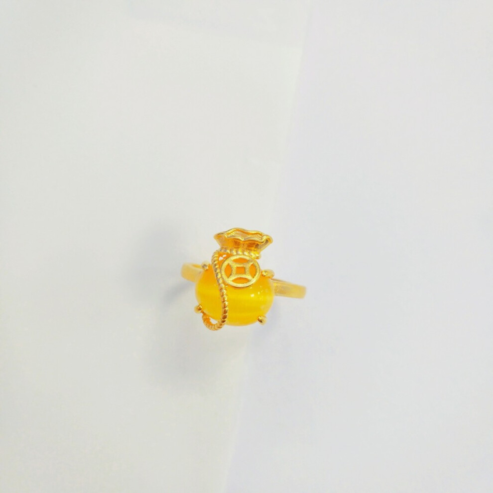 (Yellow Ring)Bague pochette monnaie vietnamienne unique charmante bague laiton plaqué or forme géométrique