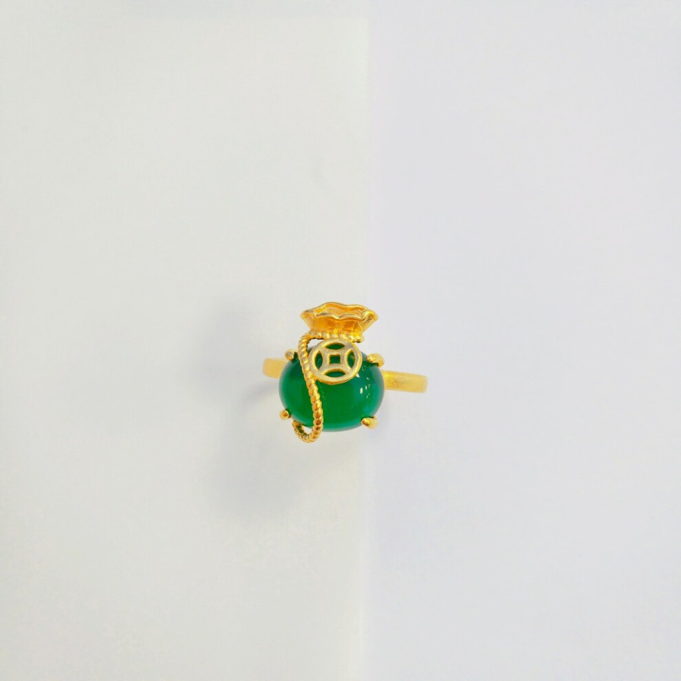 (Green Ring)Bague pochette monnaie vietnamienne unique charmante bague laiton plaqué or forme géométrique