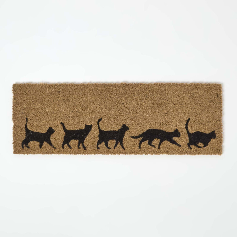 Homescapes Coir Doormat With Cat Silhouettes, 25 X 75 Cm