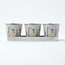 Homescapes Set of 3 Herb Pots with Tray, Multi-Coloured Floral Design