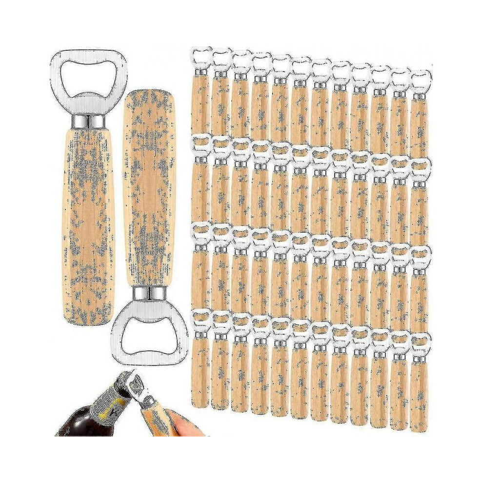 50 Pcs Wood Wine Bottle Opener Stainless Steel Bottle Opener Wood Handheld Heavy Duty Bartender Bottle Openers Cider Bottle Opener Engraved Gift Set F