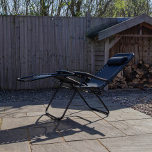 Set of 2 Black Multi Position Textoline Zero Gravity Garden Relaxer Chair Lounger