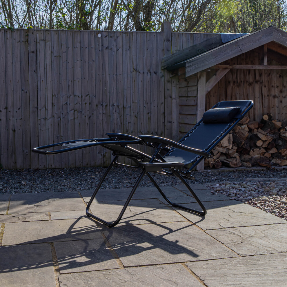 Set of 2 Black Multi Position Textoline Zero Gravity Garden Relaxer Chair Lounger
