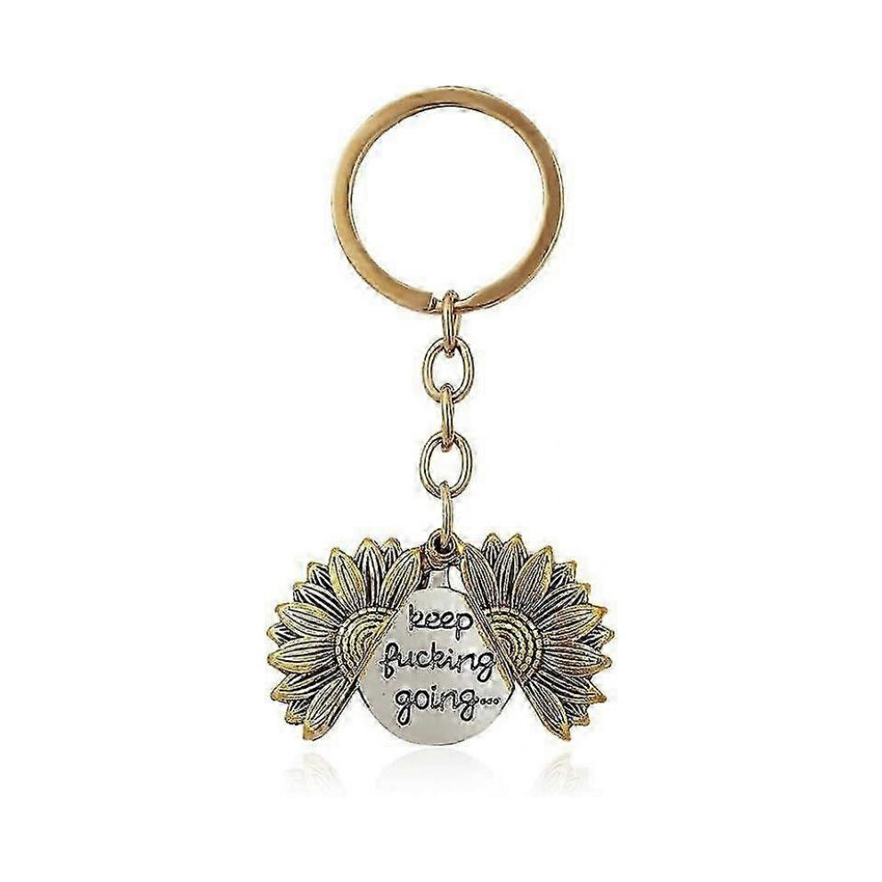 Sunflower Keychain Gifts for Women Men Girls Encouragement Inspirational Gifts Sunflower Locket Keychain Keep Fucking Going Key Ring