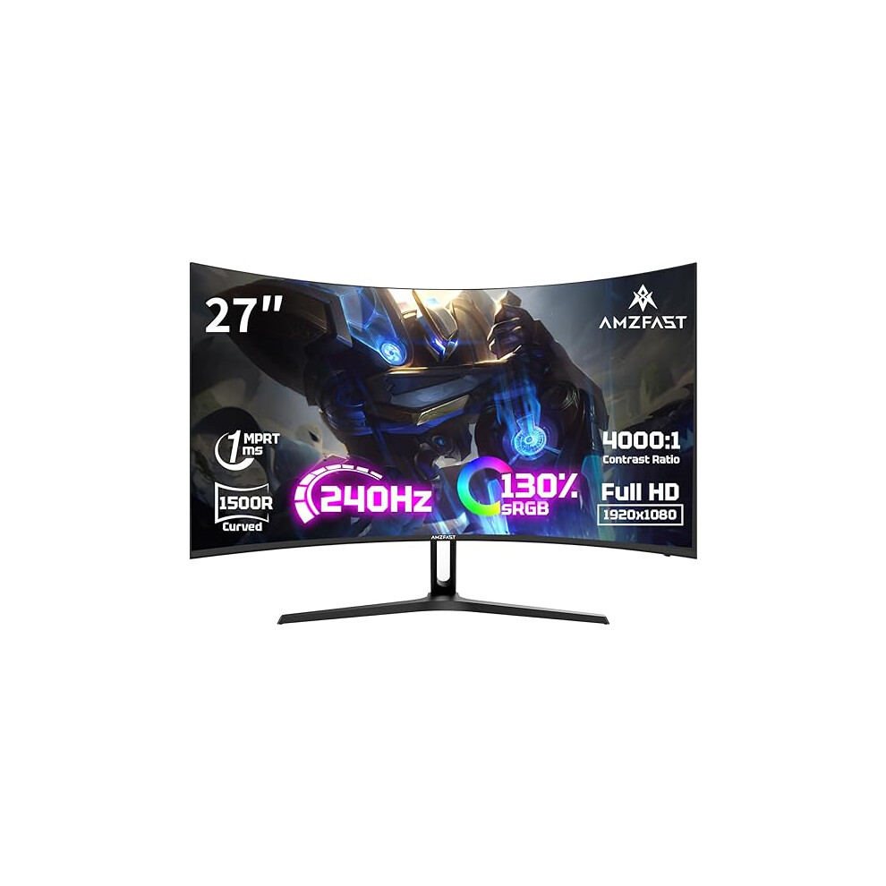 Gaming Amzfast 27 Inch Monitor, Fhd 1080P 240Hz Curved Monitor