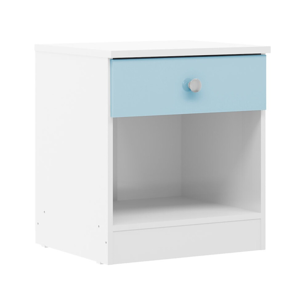Modern Bedside Table with 1 Drawer - Denver Blue/White Gloss