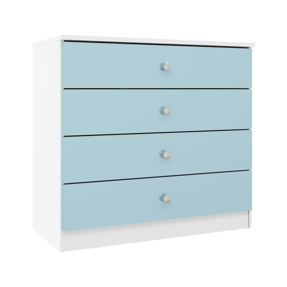 Modern Chest of Drawer - Denver 4 Drawer Chest White/Blue Gloss