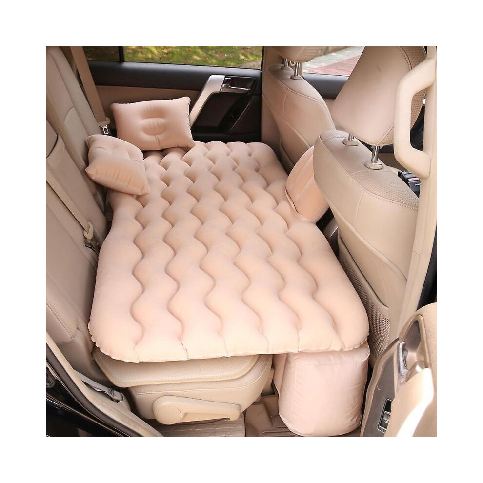 (beige) Airbed Car Seat Mattress Air Inflation Sofa Multifunction with Bag Repair Outfit 2 Pillows for Sleep Rest