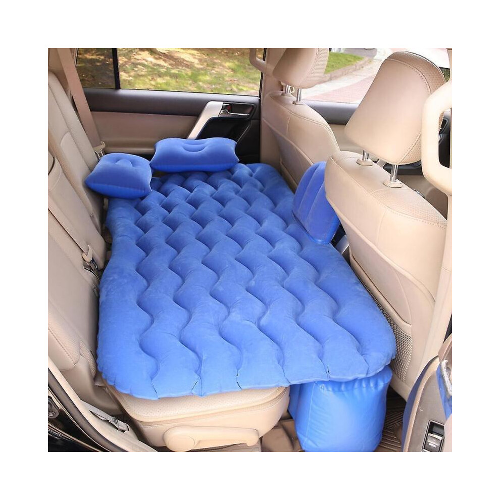 (blue) Airbed Car Seat Mattress Air Inflation Sofa Multifunction with Bag Repair Outfit 2 Pillows for Sleep Rest