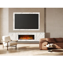 Acantha Orion Electric Floating Media Wall Suite with TV Backboard in Carrara White Marble Effect, 91 Inch
