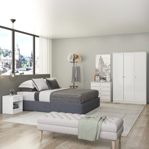 Seconique Modern Bedside Table Denver 1 Drawer With 1 Shelf White Gloss 2