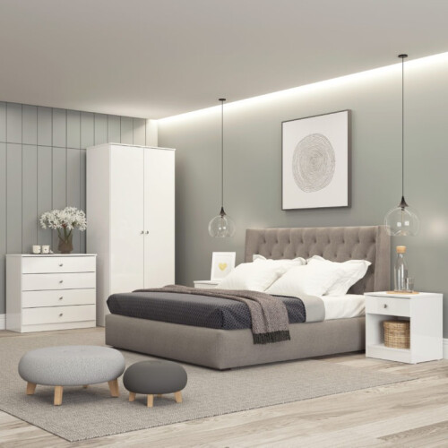 Seconique Modern Bedside Table Denver 1 Drawer With 1 Shelf White Gloss 1
