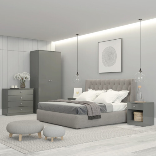 Seconique Modern Bedside Table Denver 1 Drawer With 1 Shelf Grey Gloss 1