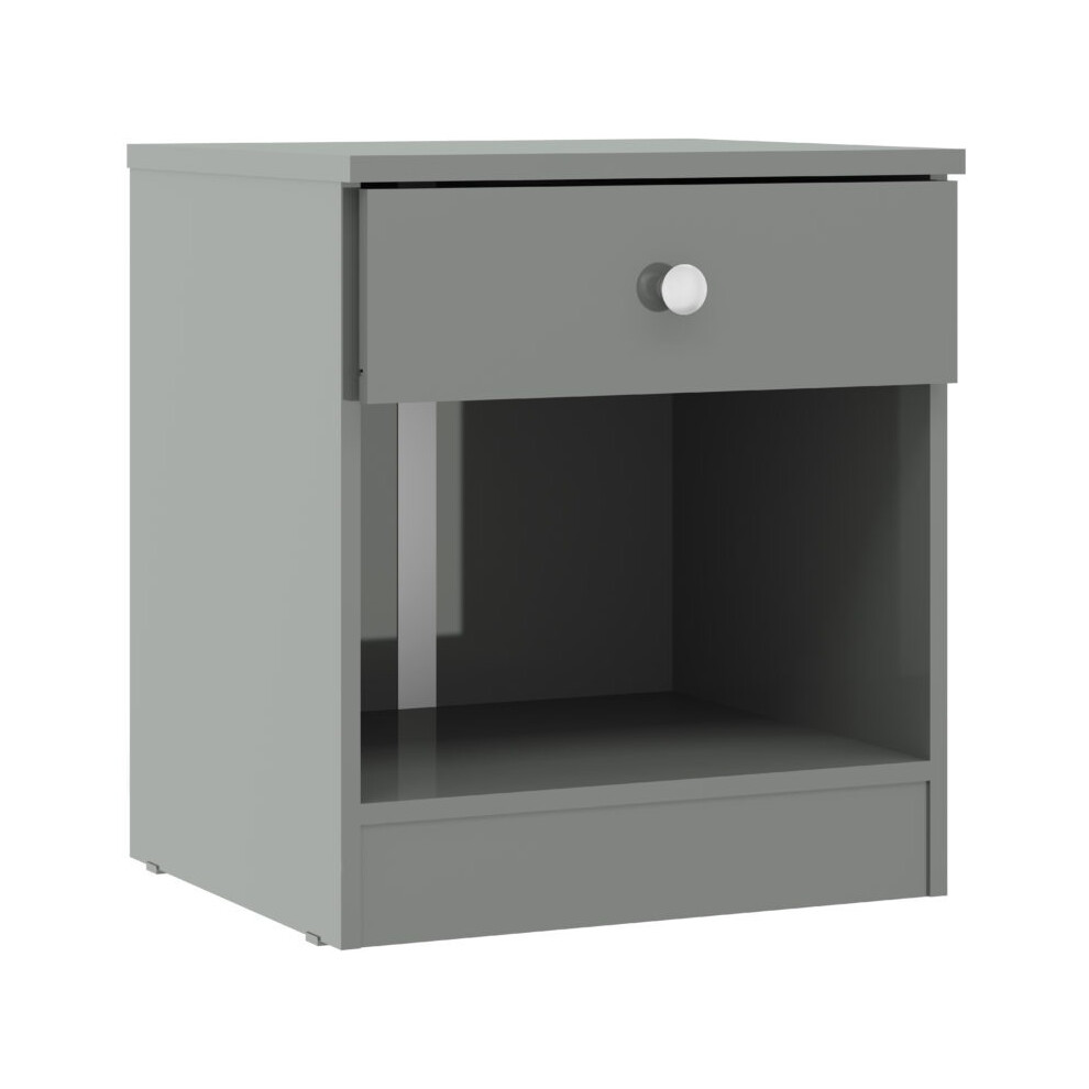 Modern Bedside Table Denver 1 Drawer With 1 Shelf Grey Gloss