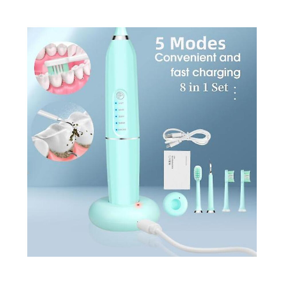(blue) 5 Modes 3200rpm/min Sonic Electric Toothbrush Dental Scaler Calculus Remover Oral Care Tool USB Charge +Intelligent Touch switch+ Bracket  + 4 Heads