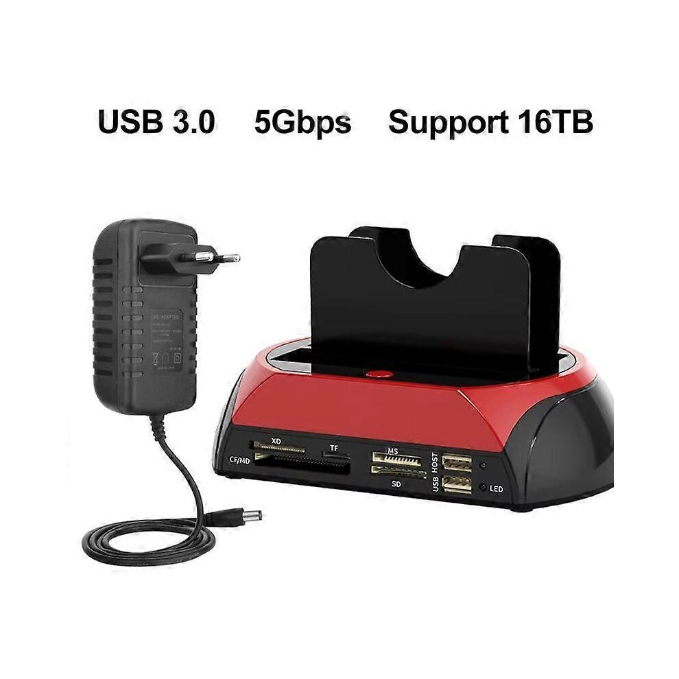 (EU Plug USB 3.0) 10 IN 1 SSD HDD Docking Station IDE SATA USB 3.0 Dual Bay External Hard Disk Drive Reader USB To 2.5 3.5 inch Backup HUB MS/M2/XD/CF/SD/TF Card Reader