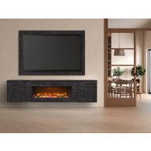 Acantha Orion Electric Floating Media Wall Suite with TV Backboard in Carrara Black Marble Effect, 91 Inch