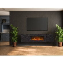 Acantha Orion Electric Floating Media Wall Suite in Carrara Black Marble Effect, 91 Inch
