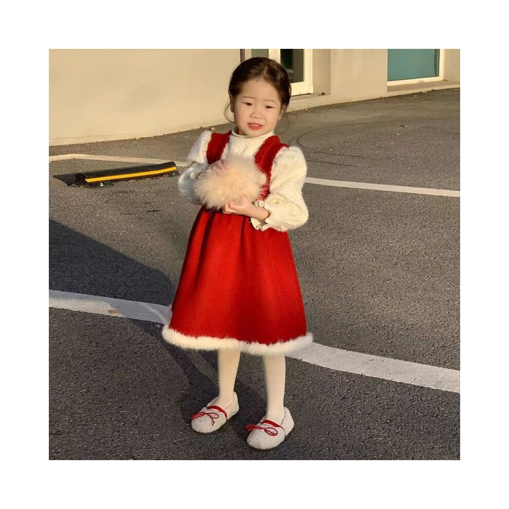 (110cm/43.31in)Ensemble robe gilet rouge fille tendance avec pull tricoté confortable manches longues parfait pour les vacances dans les