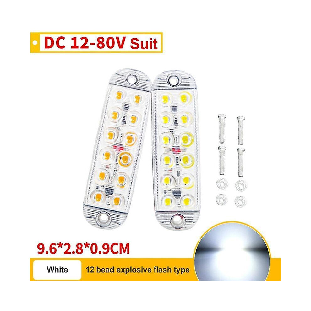 (2PCS, white) 12V 24V 12smd Car LED Strobe Warning Light Emergency Flasher Waterproof Led Signal Lights Grille Flashing LightBar Truck Trailer RV Beacon Lamp