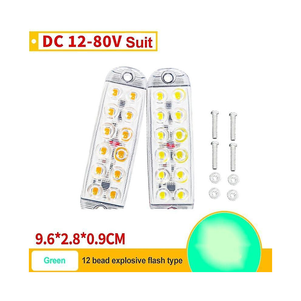 (2PCS, green) 12V 24V 12smd Car LED Strobe Warning Light Emergency Flasher Waterproof Led Signal Lights Grille Flashing LightBar Truck Trailer RV Beacon Lamp