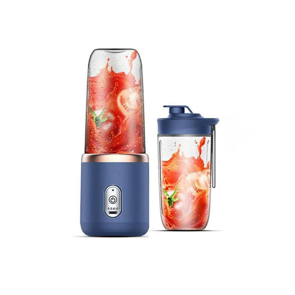 (blue) 400ml Portable Electric Juicer  6 Blades Fruit Juice Cup USB Rechargeable Automatic Small Juicer Smoothie Blender Machine Food Processor