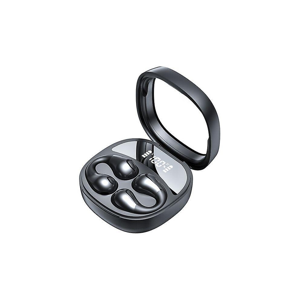 (black) JR01 Painless Wear Ear Clip Wirelss Bluetooth 5.3 Earphone 9D Hifi Stereo Earbuds Power Display Non-In-Ear Sport Waterproof Headset With Mic