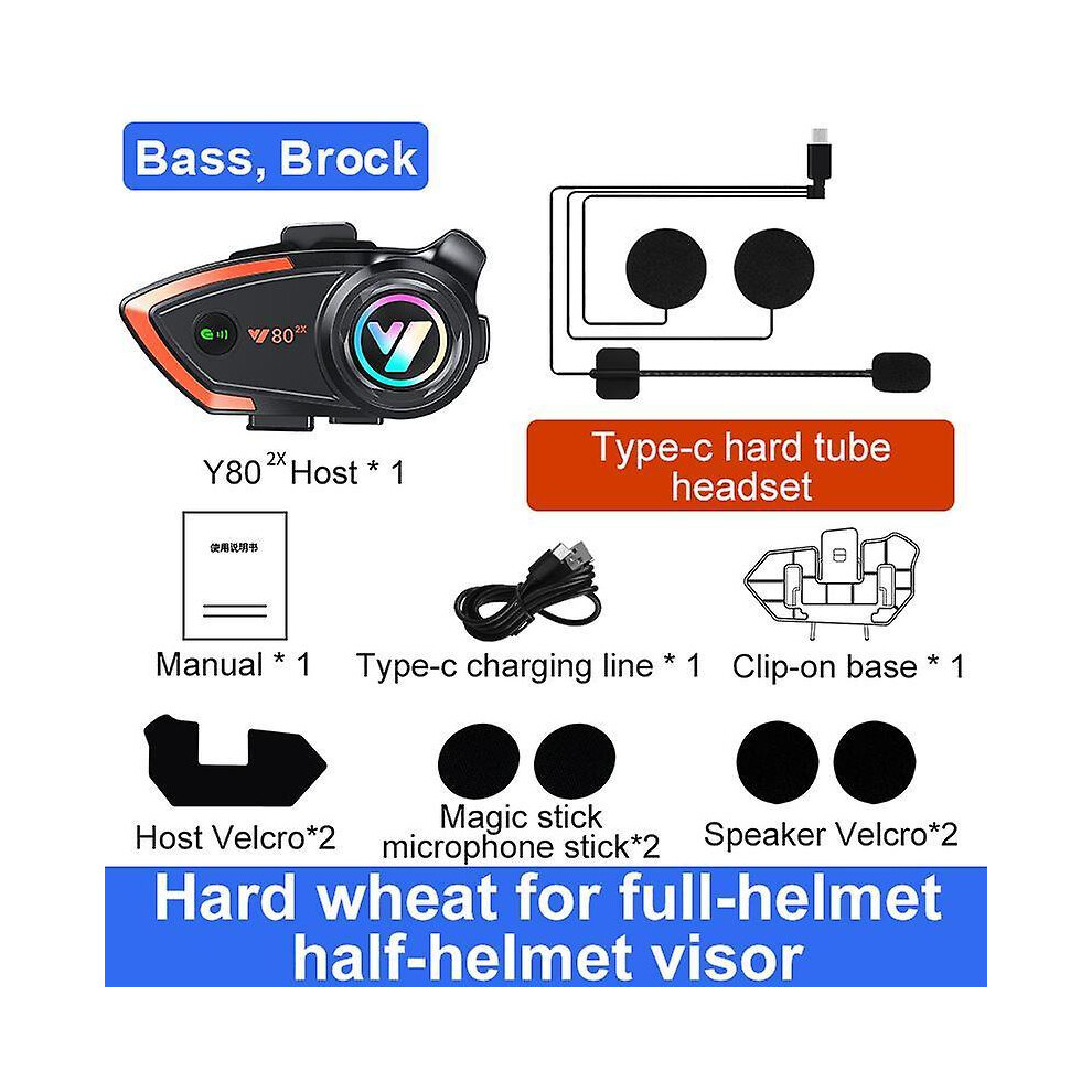 Y80 2x Motorcycle Helmet Intercom Waterproof Riding Bluetooth Headset 500m Walkie Talkie Noise Reduction Hands-free Call Music Player Moto Interphone