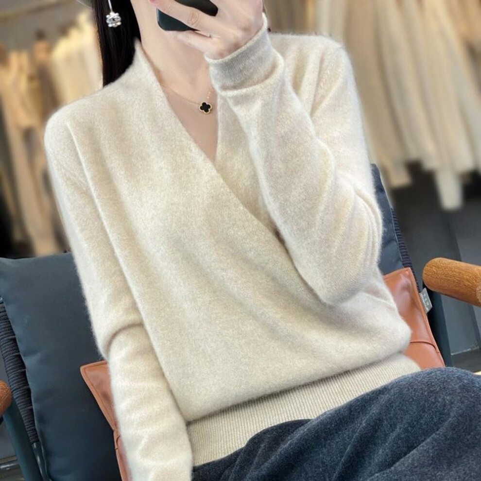 (beige, XXL) Women&apos;s cashmere sweater Qinghe cashmere 30% cashmere 70% wool autumn and winter cashmere pullover soft and warm