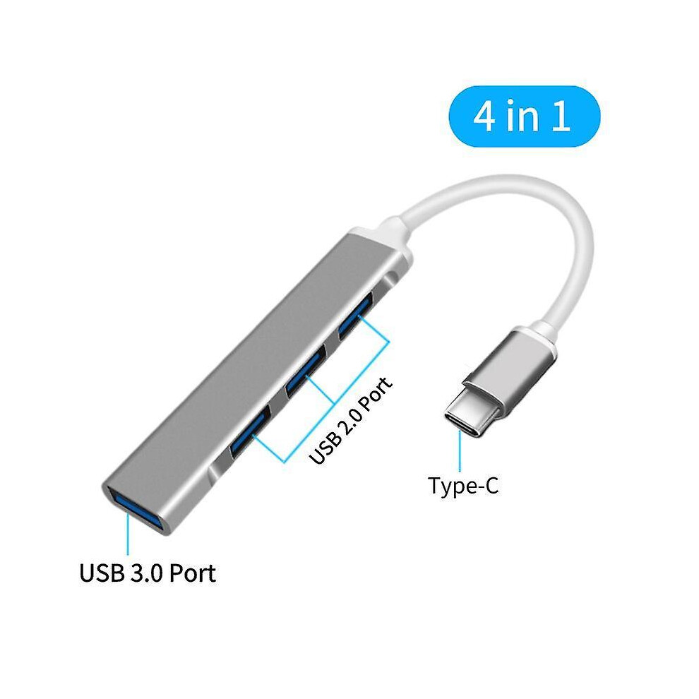 (Type C, grey) Type c USB C Hub OTG 4 Port USB Splitter Adapter for PC Laptops Support U Disk Mobile Hard Disk Keyboard Mouse