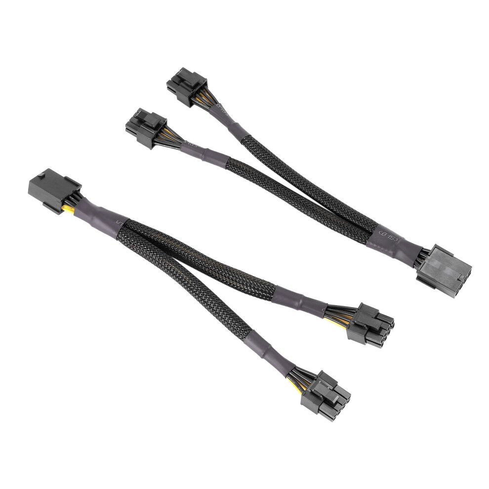 2Pcs Gpu Pcie 8 Pin Female To Dual 2X (6+2) Male Pci Express Power Adapter Braided Y-Splitter Extension Cable,20Cm 4853769006488