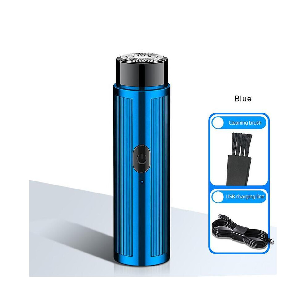(blue) Men's Mini Electric Shaver Rechargeable Razor Trimmer Portable Beard Knife Safety Heads Shaving Machine Clipper Hair Travel Car Mini Shaver JLL055