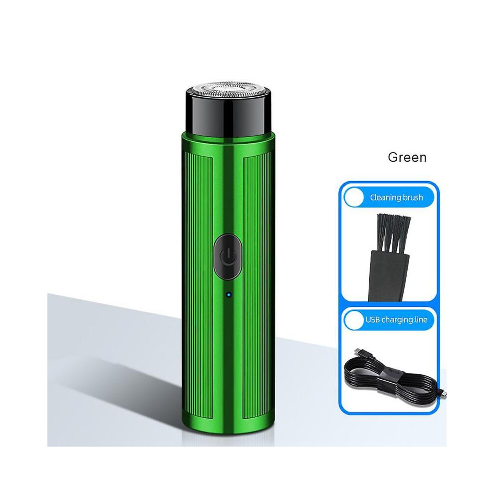 (green) Men's Mini Electric Shaver Rechargeable Razor Trimmer Portable Beard Knife Safety Heads Shaving Machine Clipper Hair Travel Car Mini Shaver JLL055