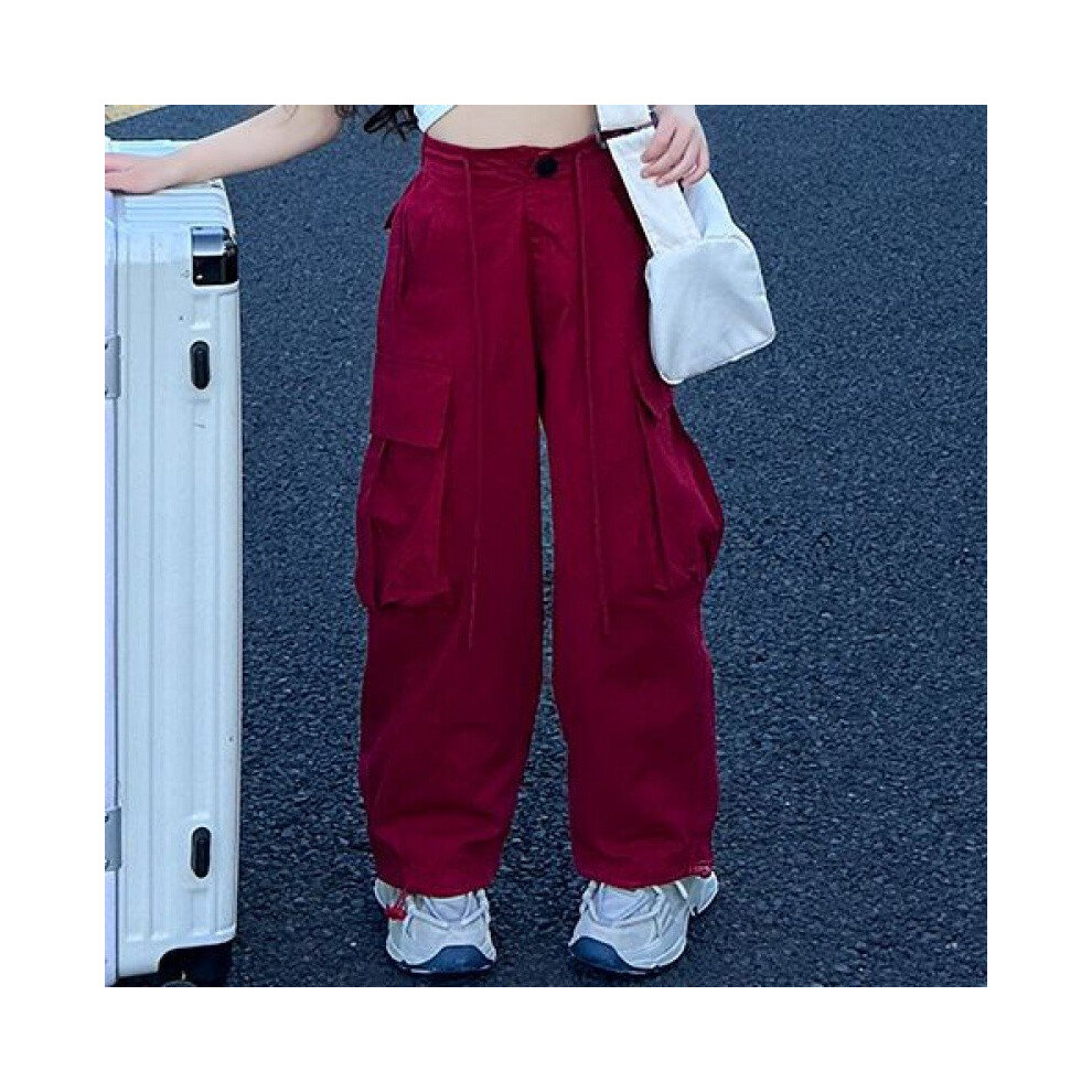 (Burgundy Pants,170cm/66.93in)Pantalon cargo blanc léger polyvalent pour fille armoire d'été essentiel pour huit ans