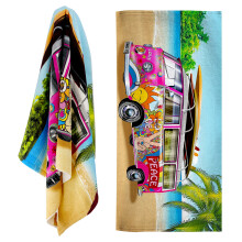 (Pink) GEEZY Microfibre Beach Towel Bus Design Quick Dry Summer Pool Travel Absorbent