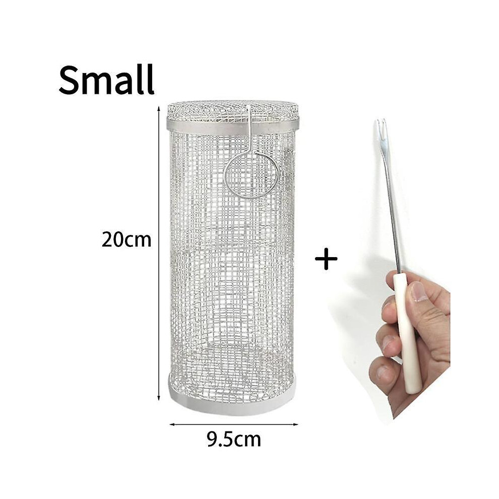 Grill Basket BBQ Basket Rolling Stainless Steel Grill Mesh Barbeque Supplies Portable Easy Cleaning for Outdoor Camping Grilling