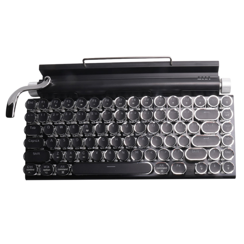 Retro Typewriter Keyboard Wireless Bluetooth USB Mechanical Punk Keycaps for Desktop PC/Laptop/Phone-Black