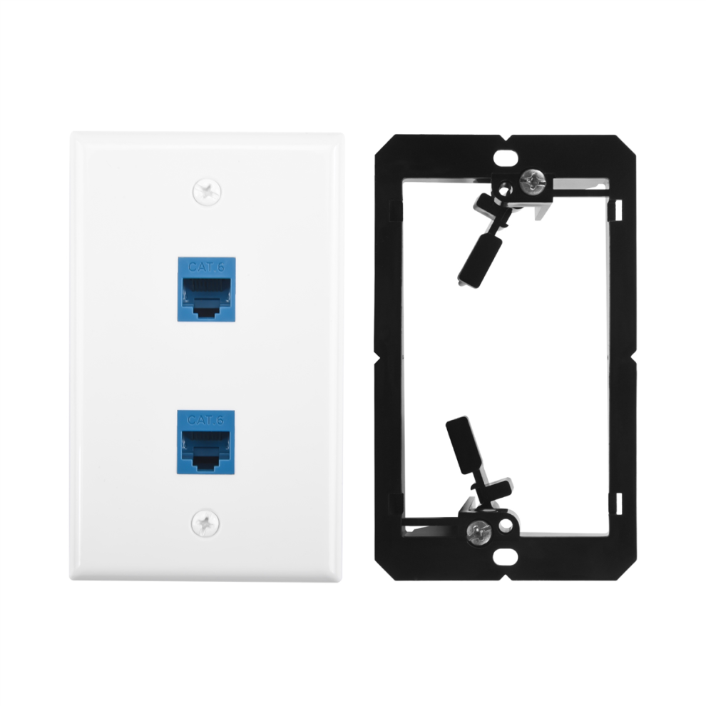Ethernet Wall Plate With Low Voltage Mounting Bracket,Single Gang 2 Port Cat6 Cable Outlet 4851966807518