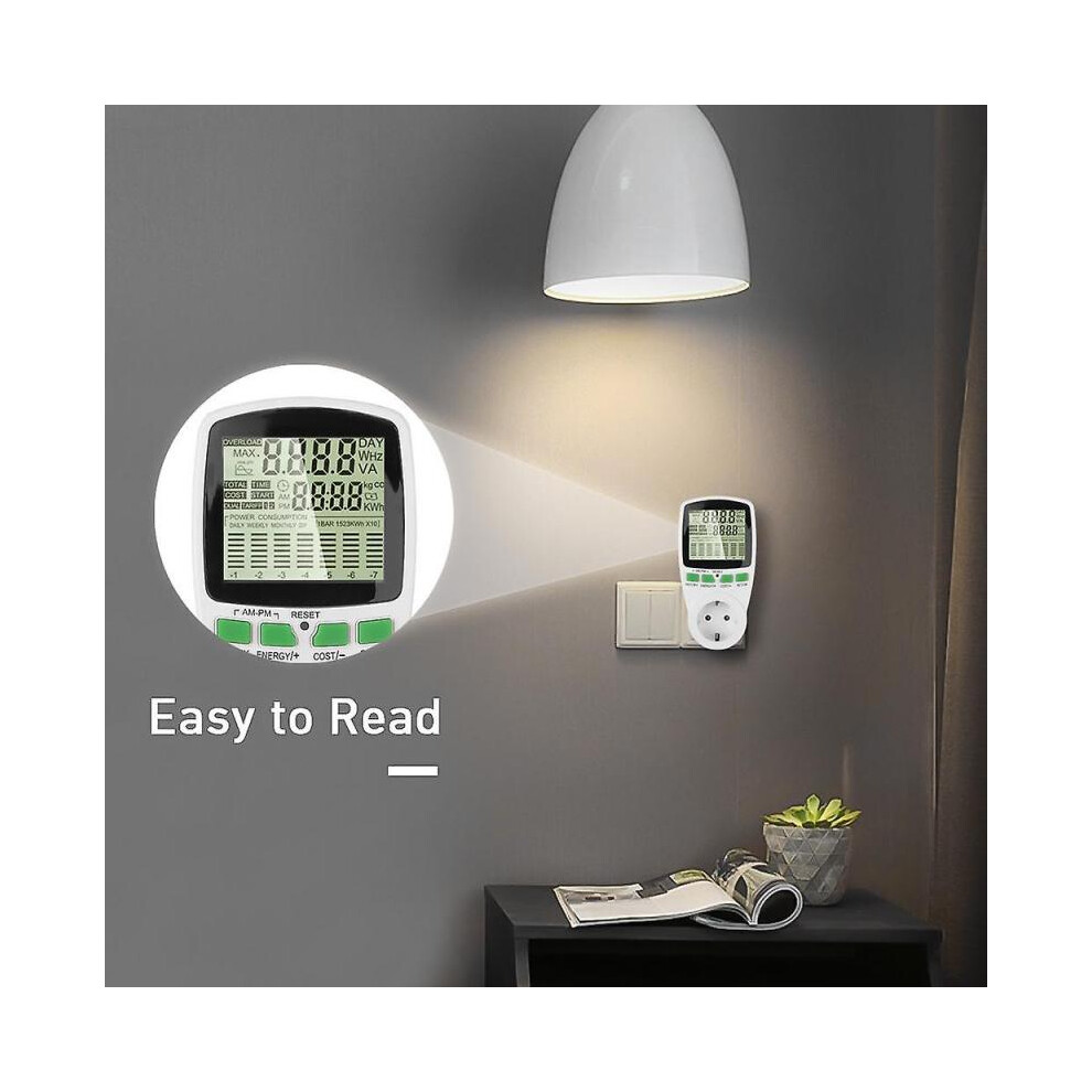 220V AC EU Digital LCD Power Meter Wattmeter Socket Wattage Kwh Energy Meter EU Measuring Outlet Power Analyzer Electricity Consumption Monitor