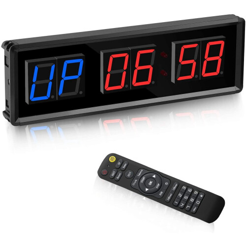 Gym Timer,LED Interval Timer Digital Countdown Wall Clock Fitness Timer,1.5Inch Digits Down/Up Stopwatch for Home 1