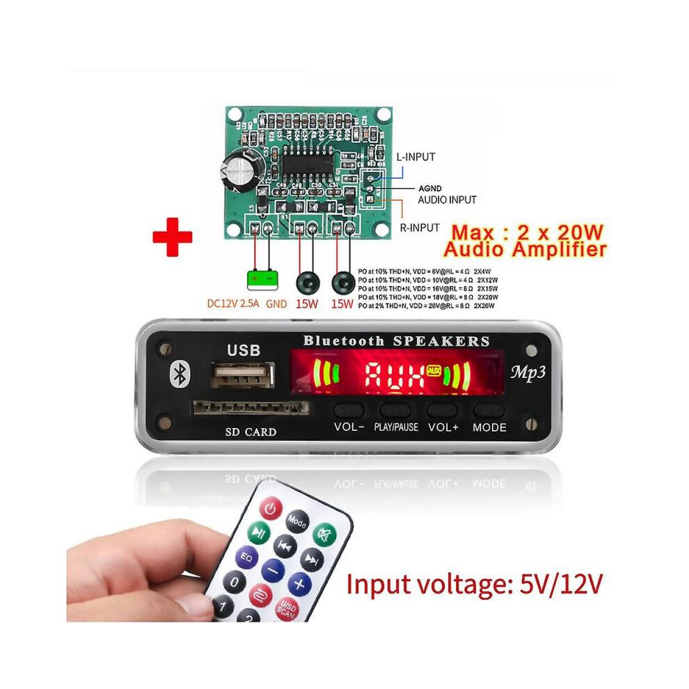 5V 12V Wireless Bluetooth MP3 WMA Decoder Board Audio Module Support USB SD AUX FM DIY Car Radio Speaker Music Player Auto accessories