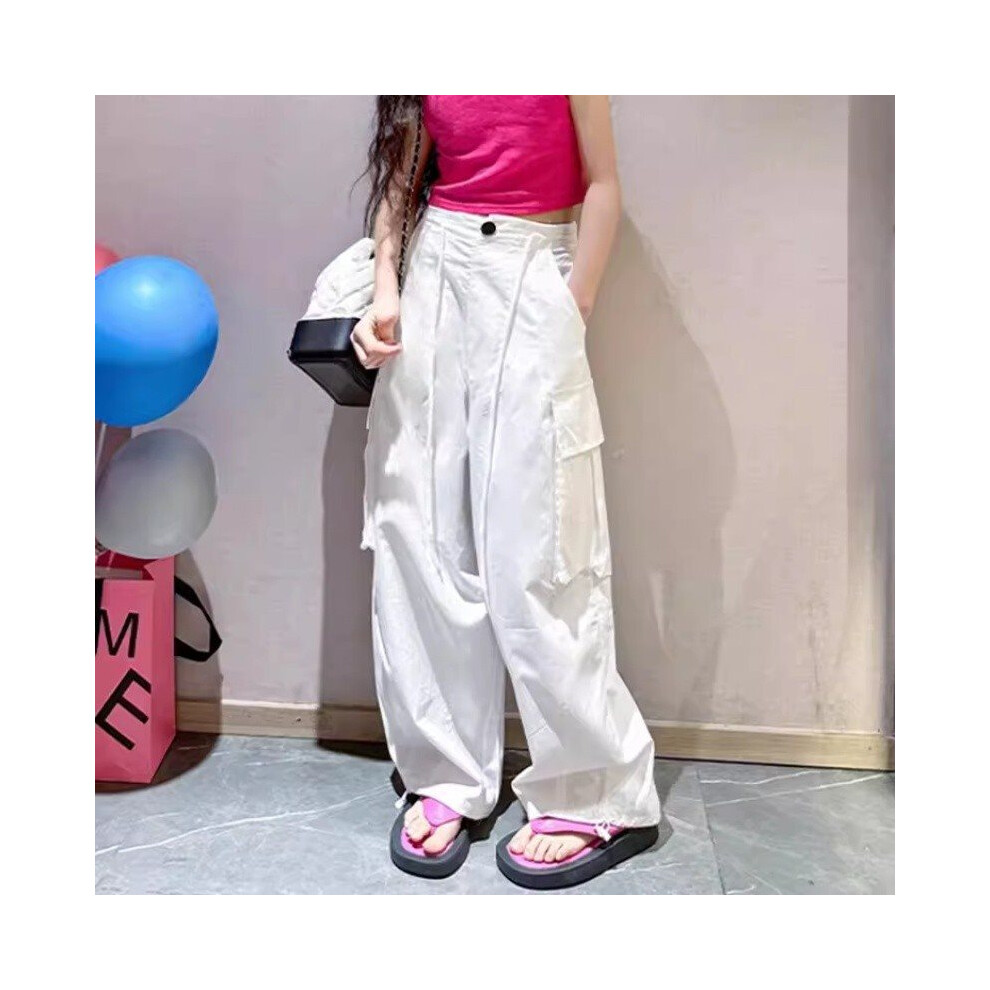 (White Pants,150cm/59.06in)Pantalon cargo blanc léger polyvalent pour fille armoire d'été essentiel pour huit âges