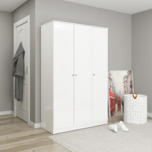 3 Door Triple Wardrobe White Gloss, Denver Bedroom Closet/Hanging Rail