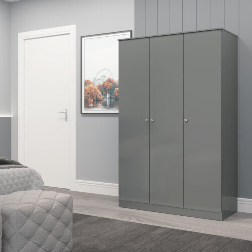 Seconique 3 Door Triple Wardrobe Grey Gloss, Denver Bedroom Closet/Hanging Rail 1